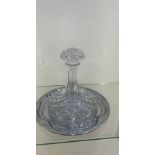 large crystal brandy decanter on silver plated tray