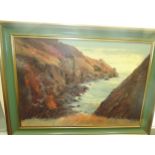 Framed oil painting of coastal scene signed Mary W stie-ac