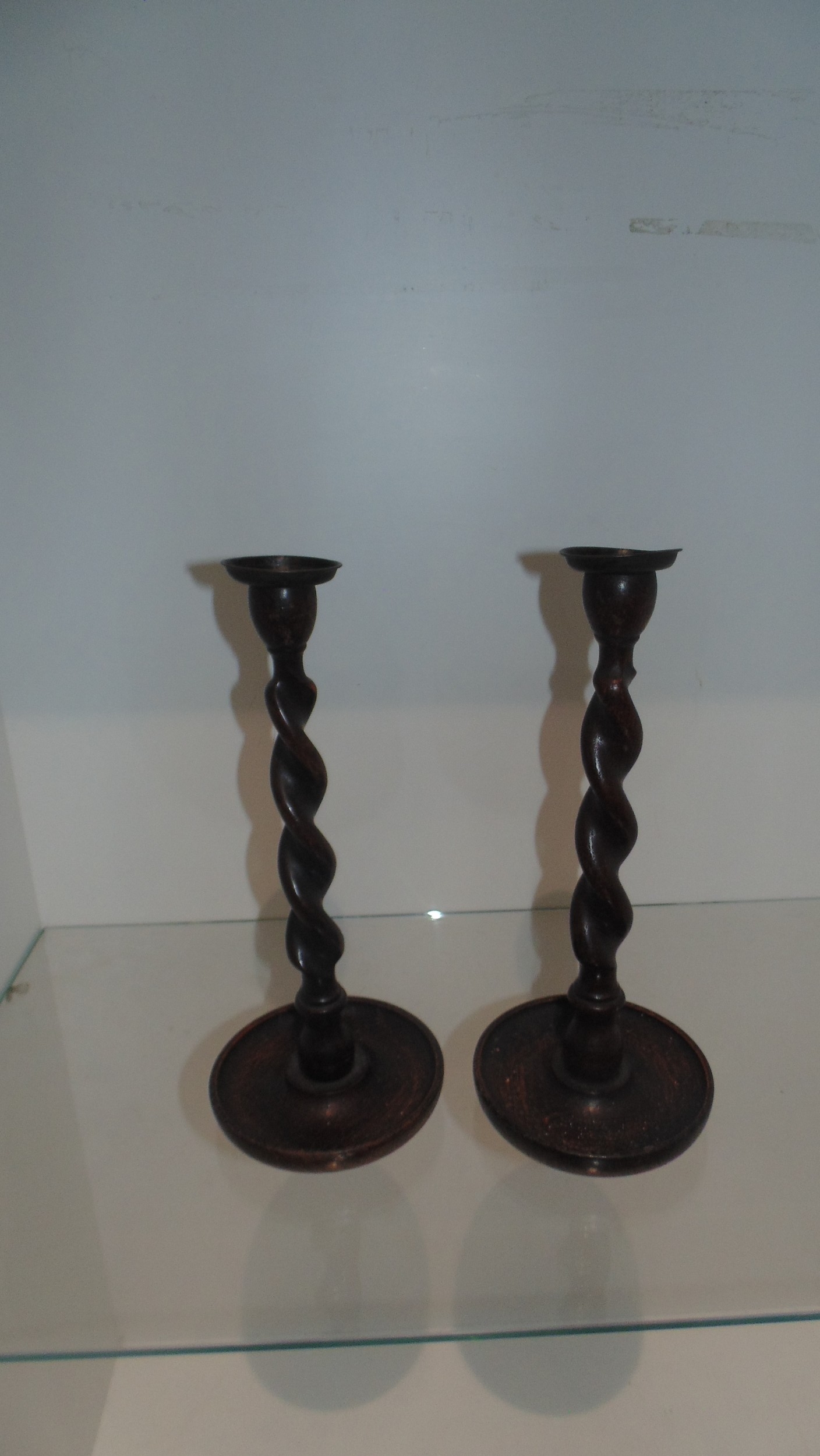 Pair of Barley twist wooden candlesticks