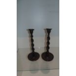 Pair of Barley twist wooden candlesticks