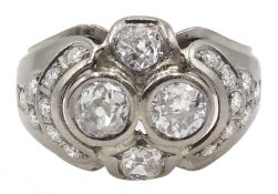 Continental 14ct white gold old cut and round brilliant cut diamond ring