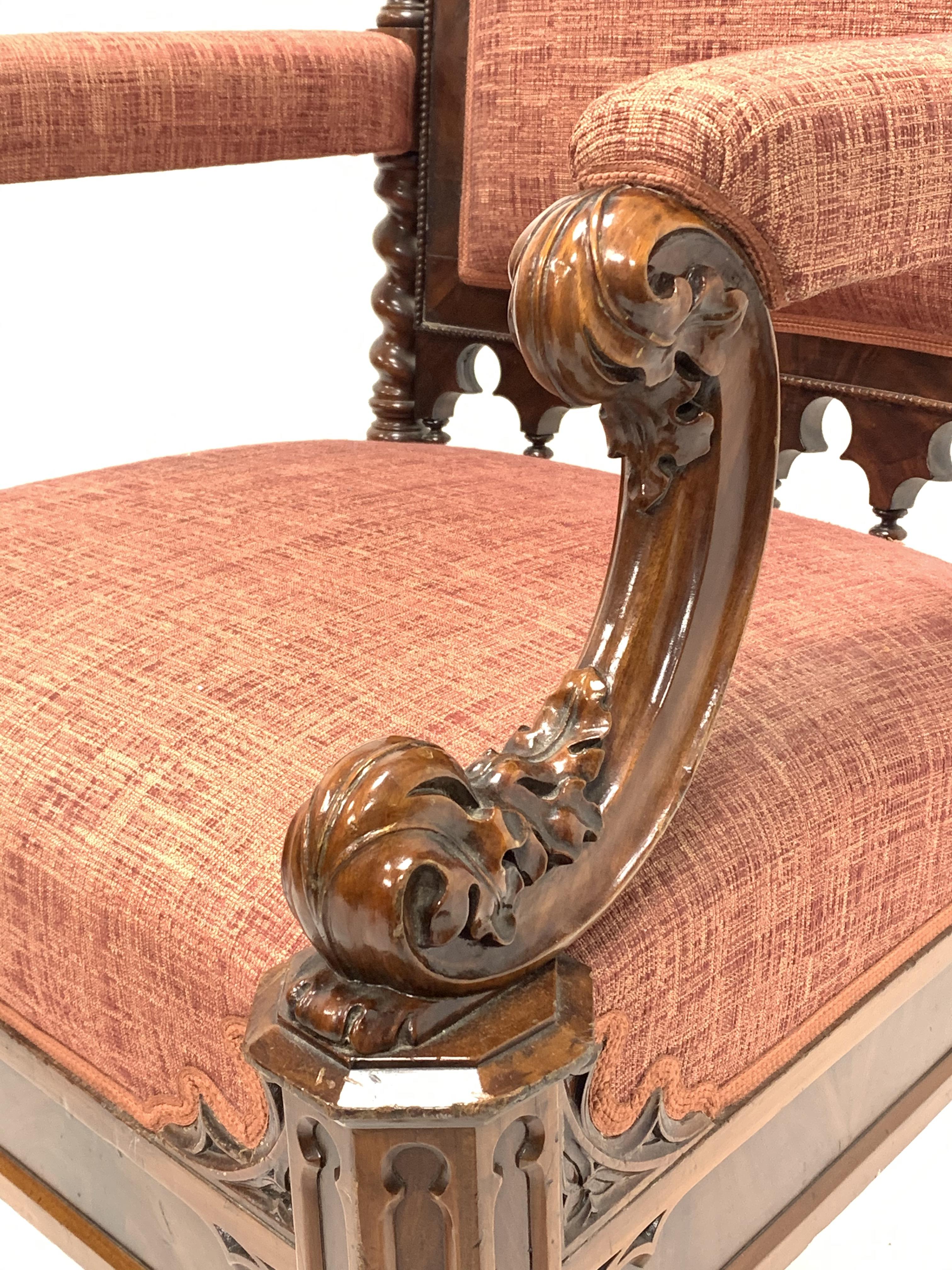 19th century Puginesque mahogany throne chair - Image 3 of 6