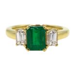 18ct gold emerald and baguette cut diamond ring