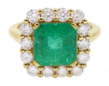 18ct gold emerald and diamond cluster ring