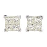 Pair of white gold diamond screw back stud earrings