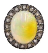 14ct gold and silver cabochon Ethiopian opal and rose cit diamond ring