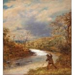 John Linnell (British 1792-1882): The Angler, oil on board