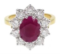 18ct gold ruby and diamond cluster ring