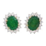 Pair of 18ct gold emerald and diamond cluster stud earrings