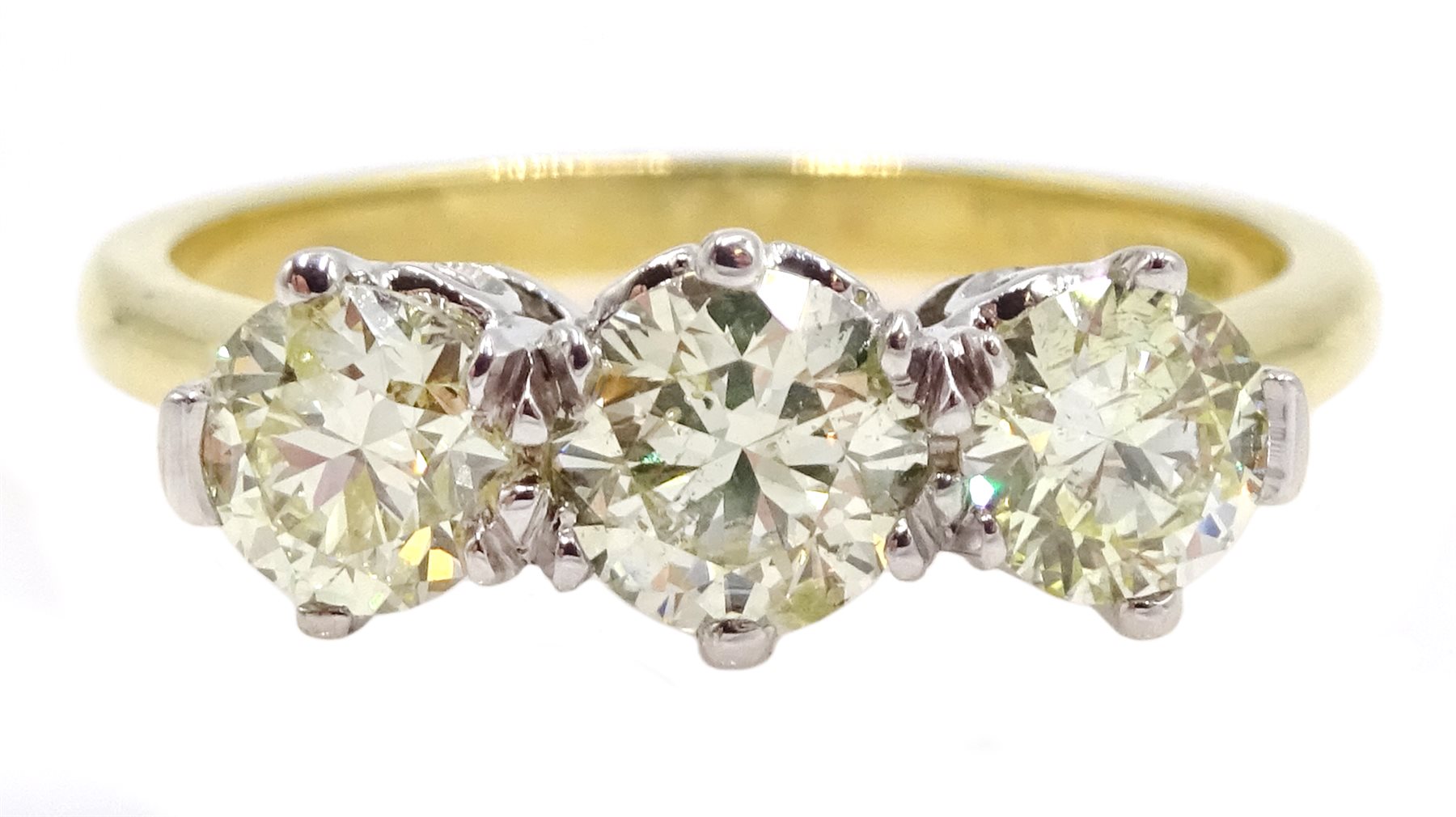 18ct white and yellow gold three stone diamond ring