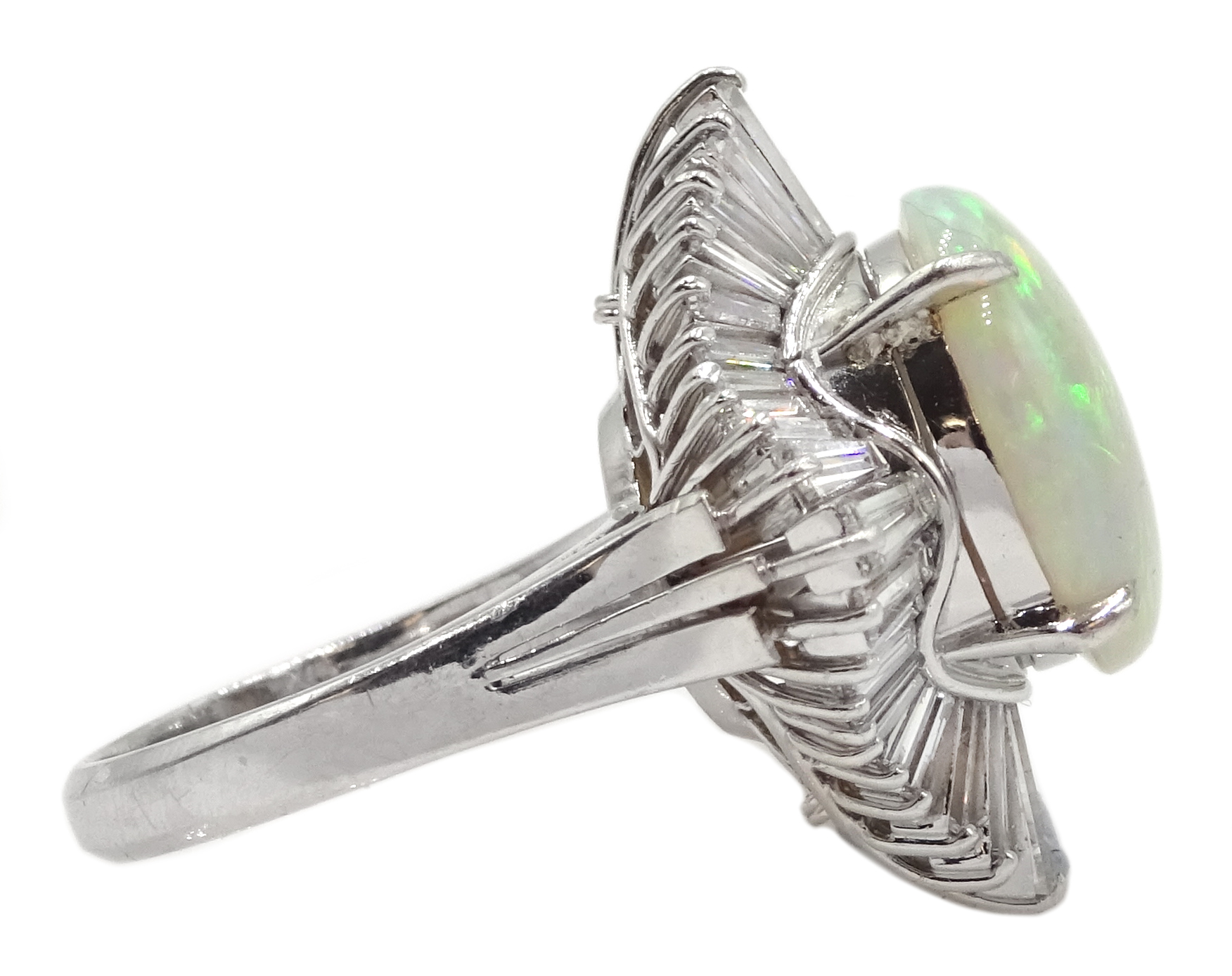 Platinum oval cabochon opal and baguette diamond ring - Image 5 of 5