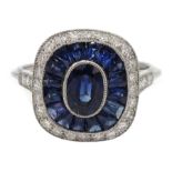 Platinum sapphire and diamond ring