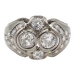 Continental 14ct white gold old cut and round brilliant cut diamond ring