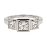 18ct white gold three stone princess cut diamond ring