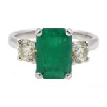 18ct white gold emerald and diamond three stone ring