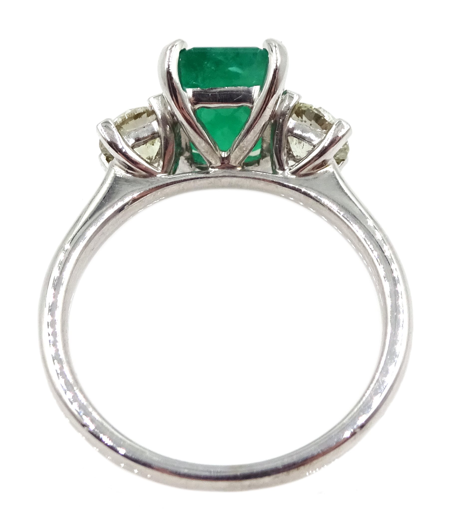 18ct white gold emerald and diamond three stone ring - Image 6 of 7