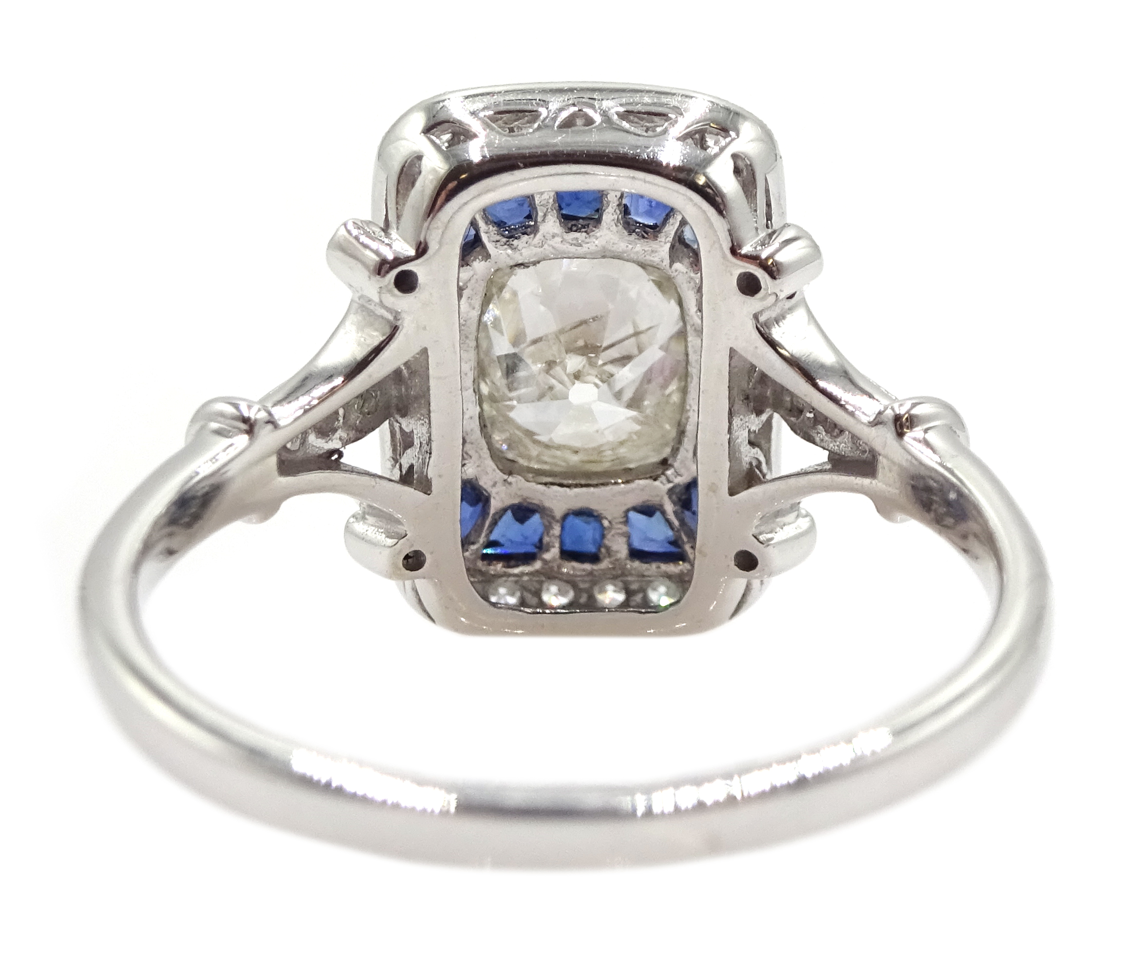 Art Deco style 18ct white gold, sapphire and diamond ring - Image 6 of 6