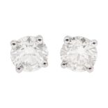 Pair of 18ct white gold round brilliant cut diamond stud earrings