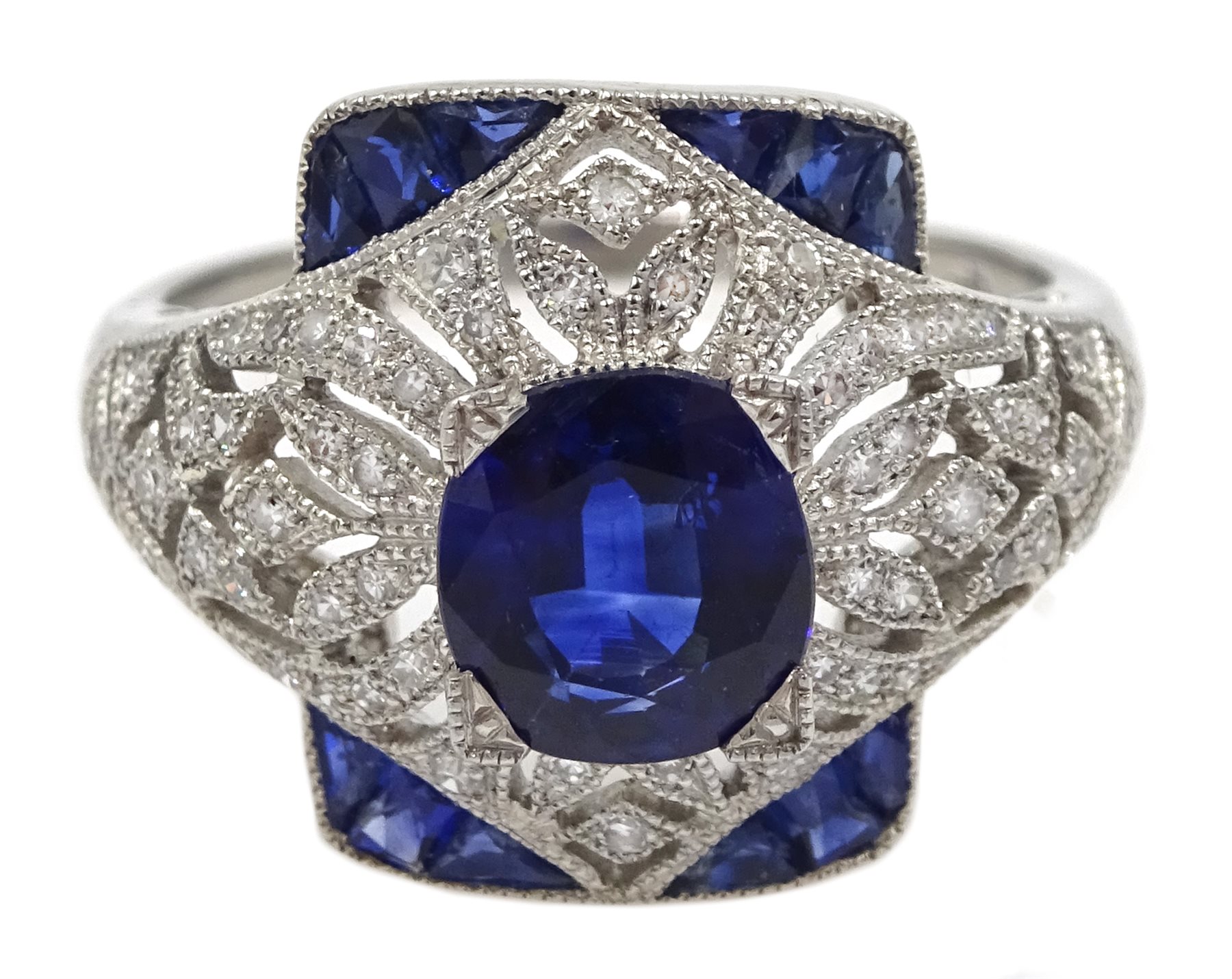 Platinum sapphire and diamond dress ring