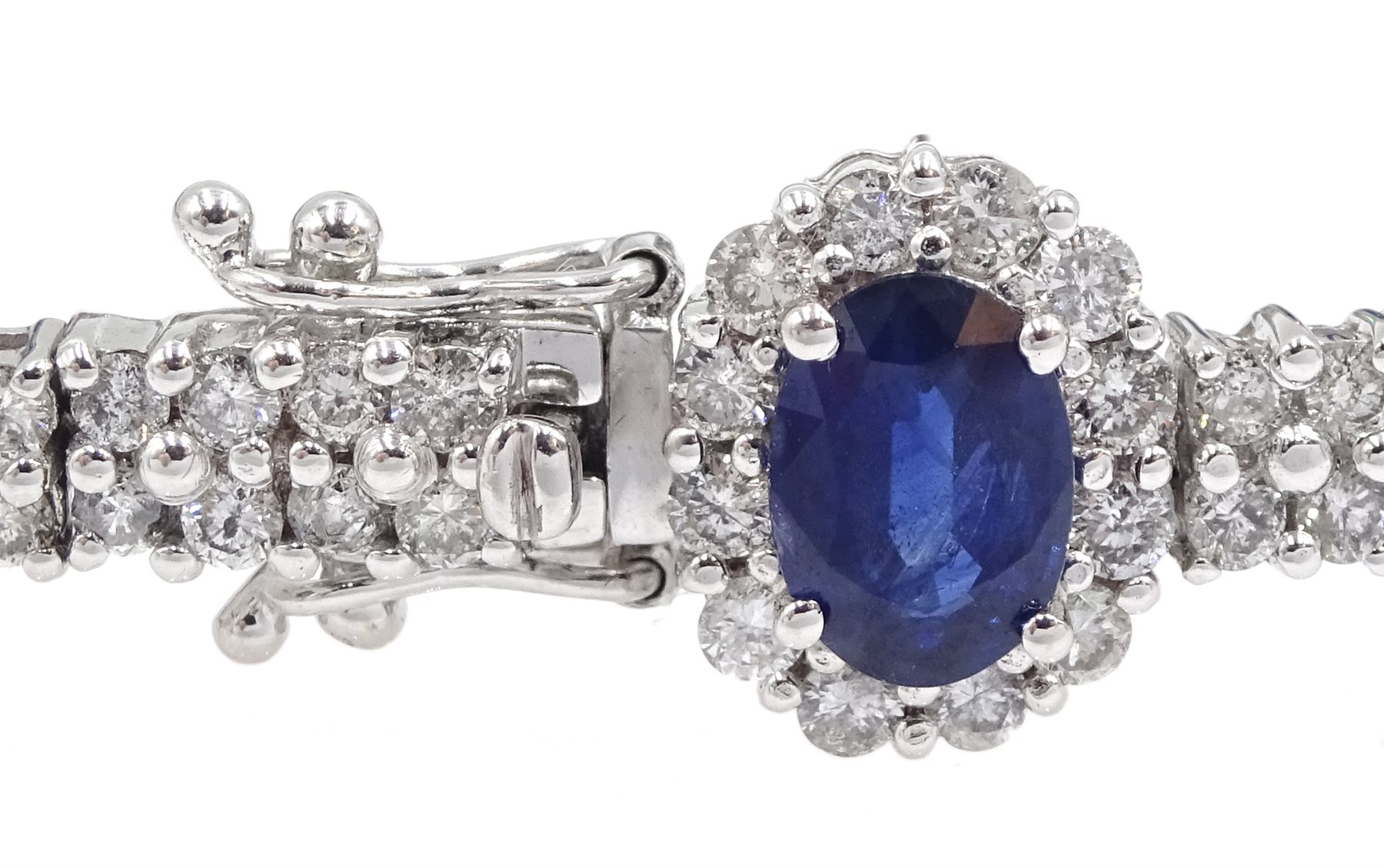 18ct white gold oval sapphire and round brilliant cut diamond link bracelet - Image 6 of 6
