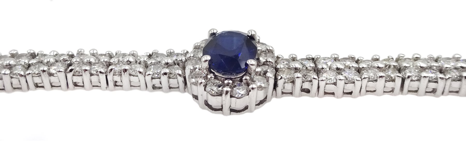 18ct white gold oval sapphire and round brilliant cut diamond link bracelet - Image 5 of 6