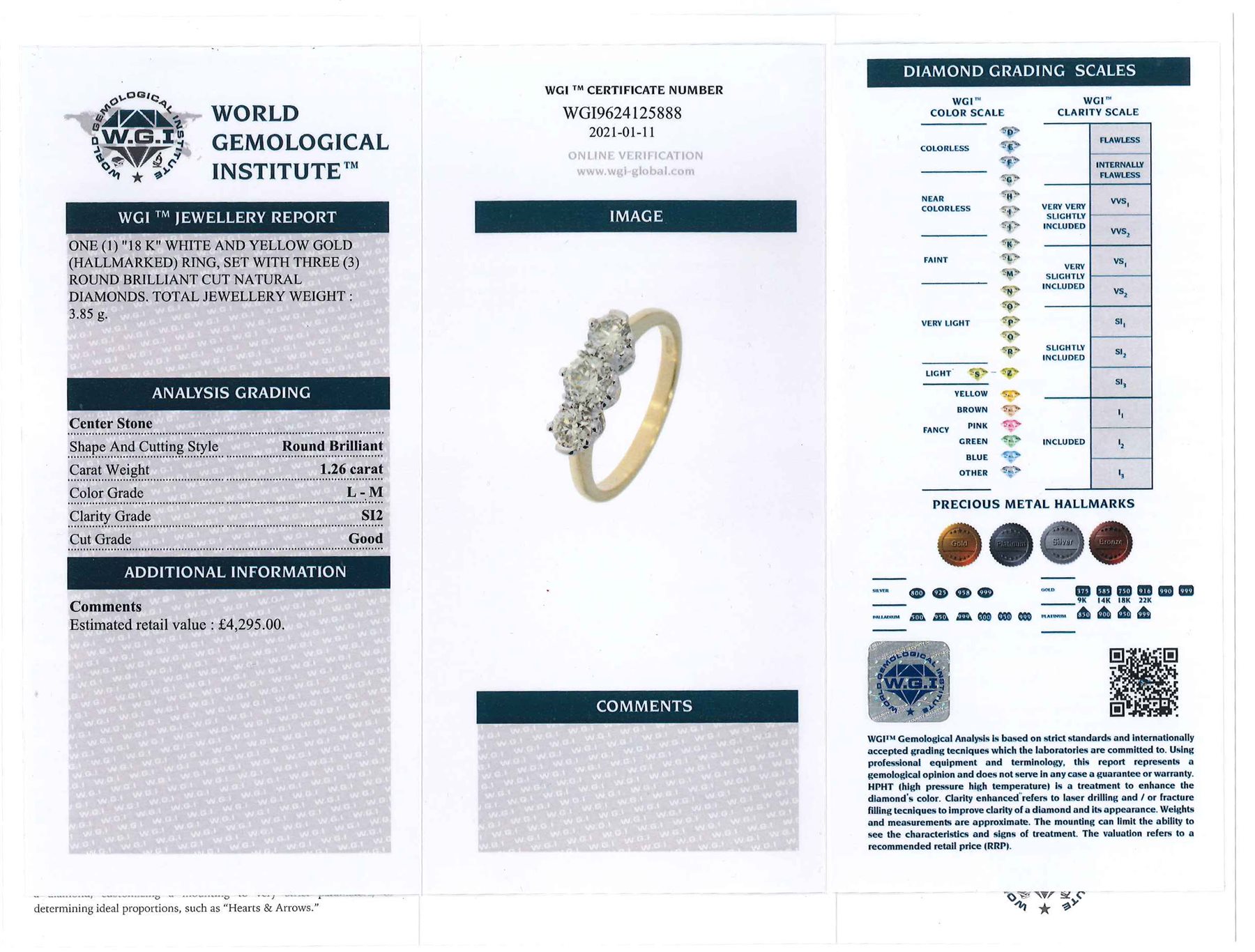 18ct white and yellow gold three stone diamond ring - Image 7 of 7