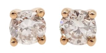 Pair of 18ct rose gold brilliant cut diamond stud earrings