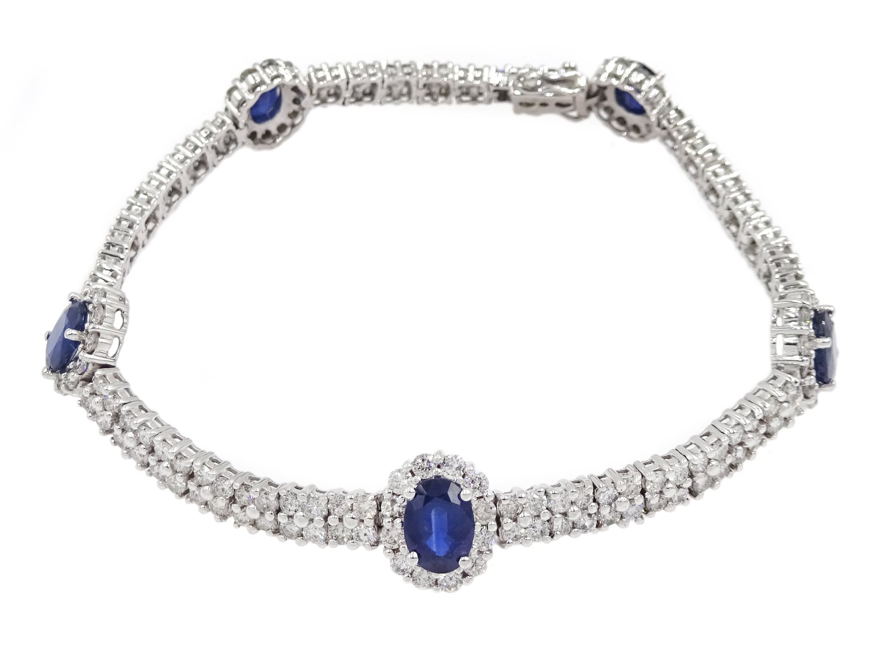 18ct white gold oval sapphire and round brilliant cut diamond link bracelet - Image 3 of 6