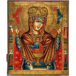 Seltene und großformatige Ikone mit der Gottesmutter ''Nikejskaja'' (Dein Leib ist ein heiliger Tisc