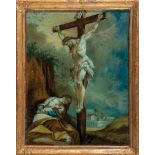 Hinterglasbild: Jesus am Kreuz mit trauernder Maria Magdalena