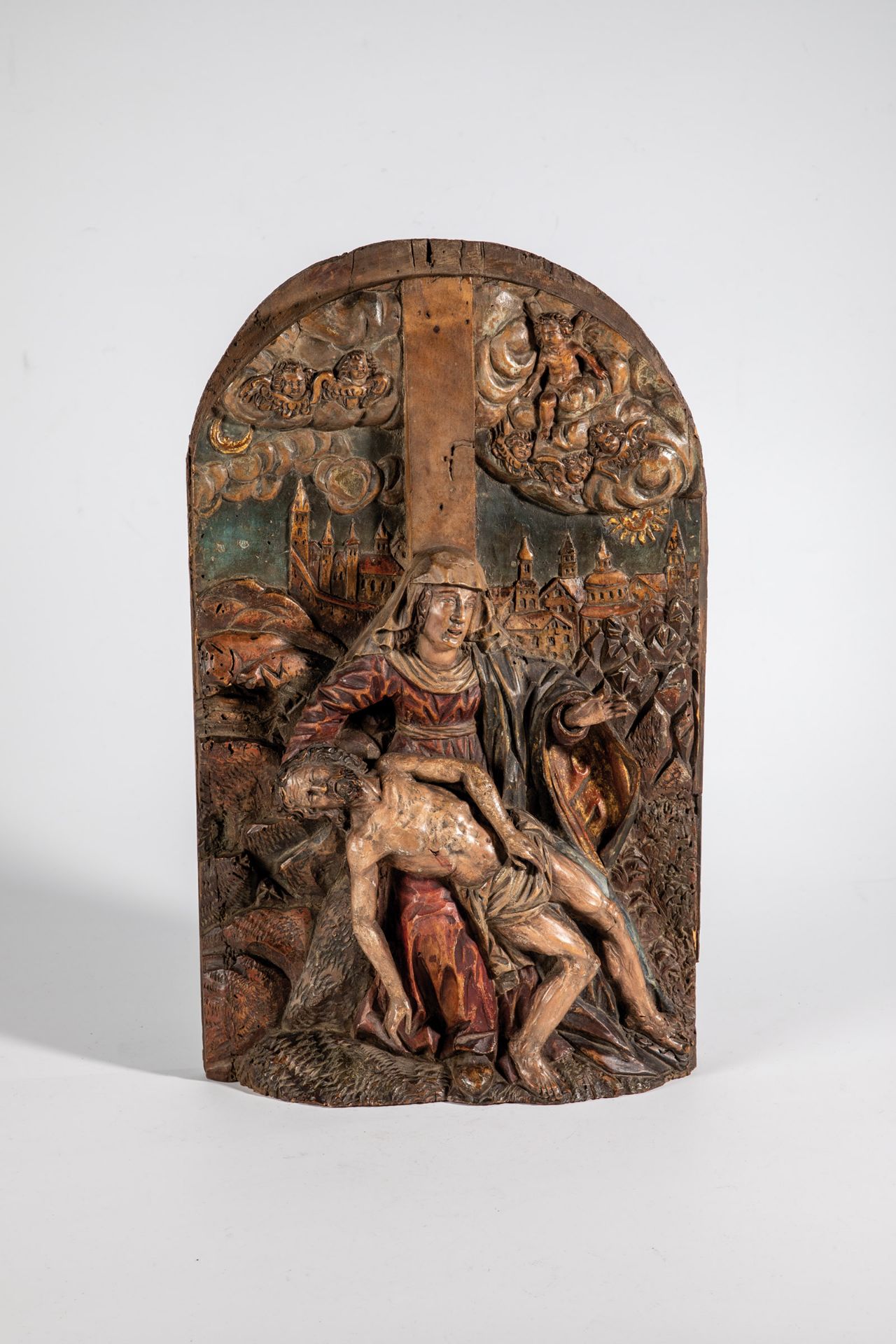 Holzrelief mit Kreuzabnahme Christi (Pietà)