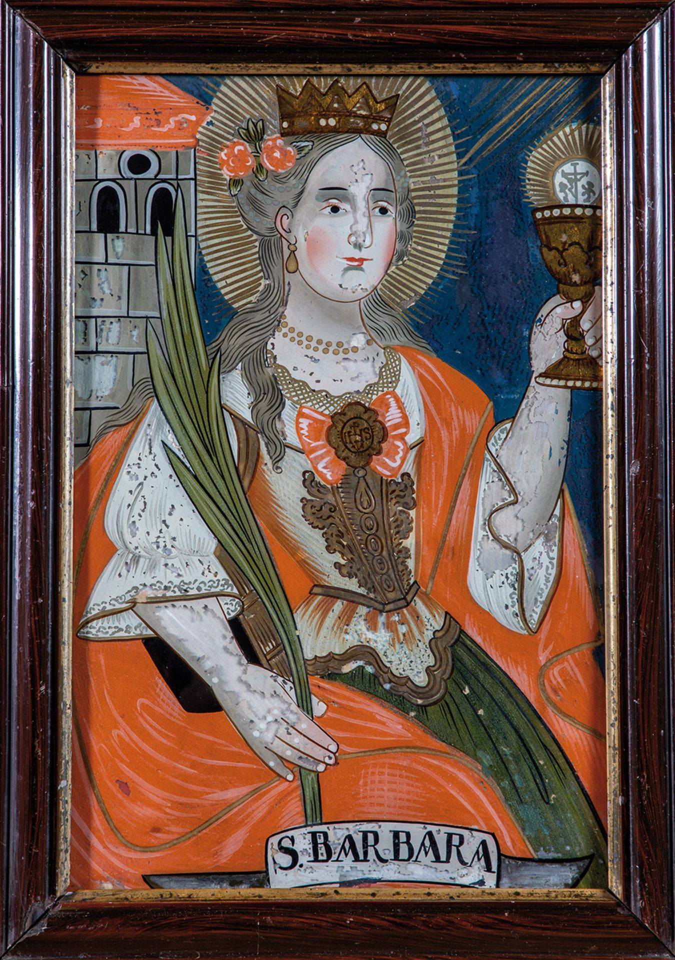 Hinterglasbild mit der Heiligen Barbara