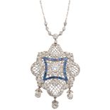 Belle-Epoche Platin-Collier mit Diamanten und Saphiren