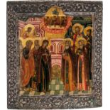 Ikone ''Gottesmutter erscheint den Heiligen Sergej von Radonesch'' mit Siberbasma