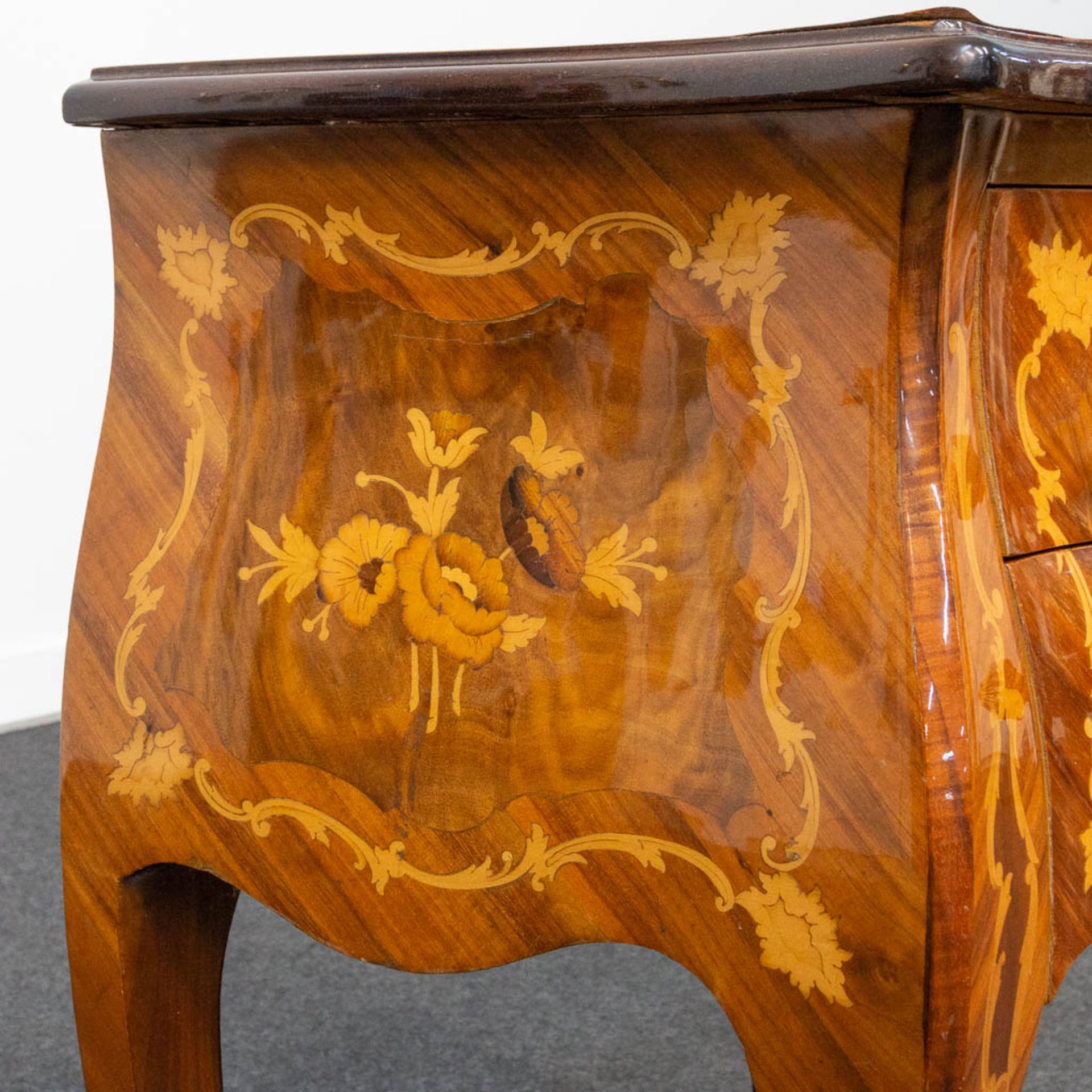 A small two-drawer side cabinet with marquetry inlay. - Image 9 of 13