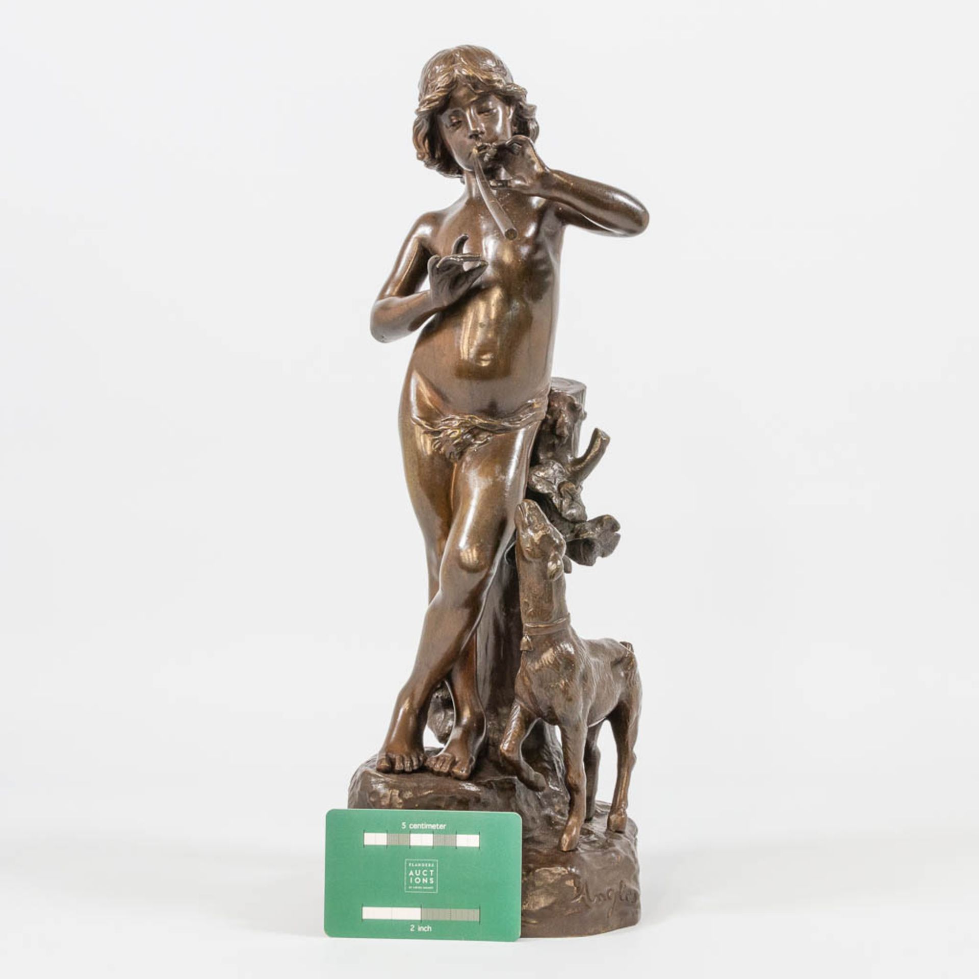 Joaquim ANGLES CANE (1859-c.1911) 'Idylle', a bronze statue, a man with a flute and goat - Bild 13 aus 19