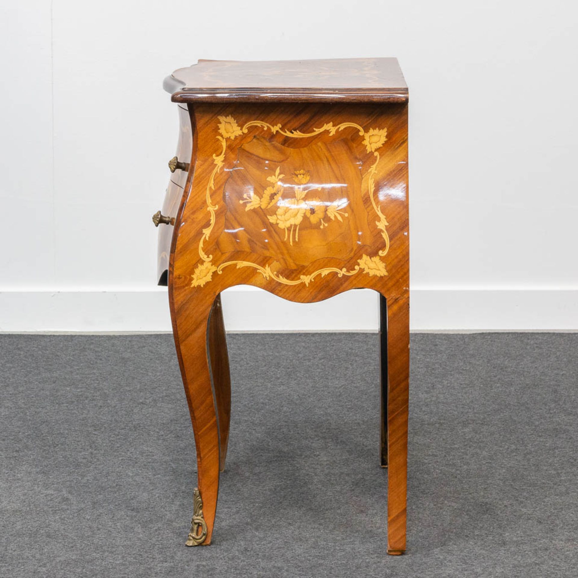 A small two-drawer side cabinet with marquetry inlay. - Image 4 of 13