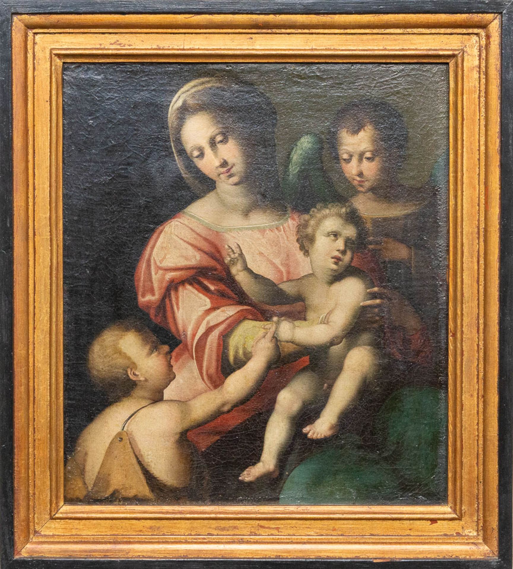 No Visible Signature, Mother with her children, and an angel, Painting oil on canvas. - Bild 3 aus 4