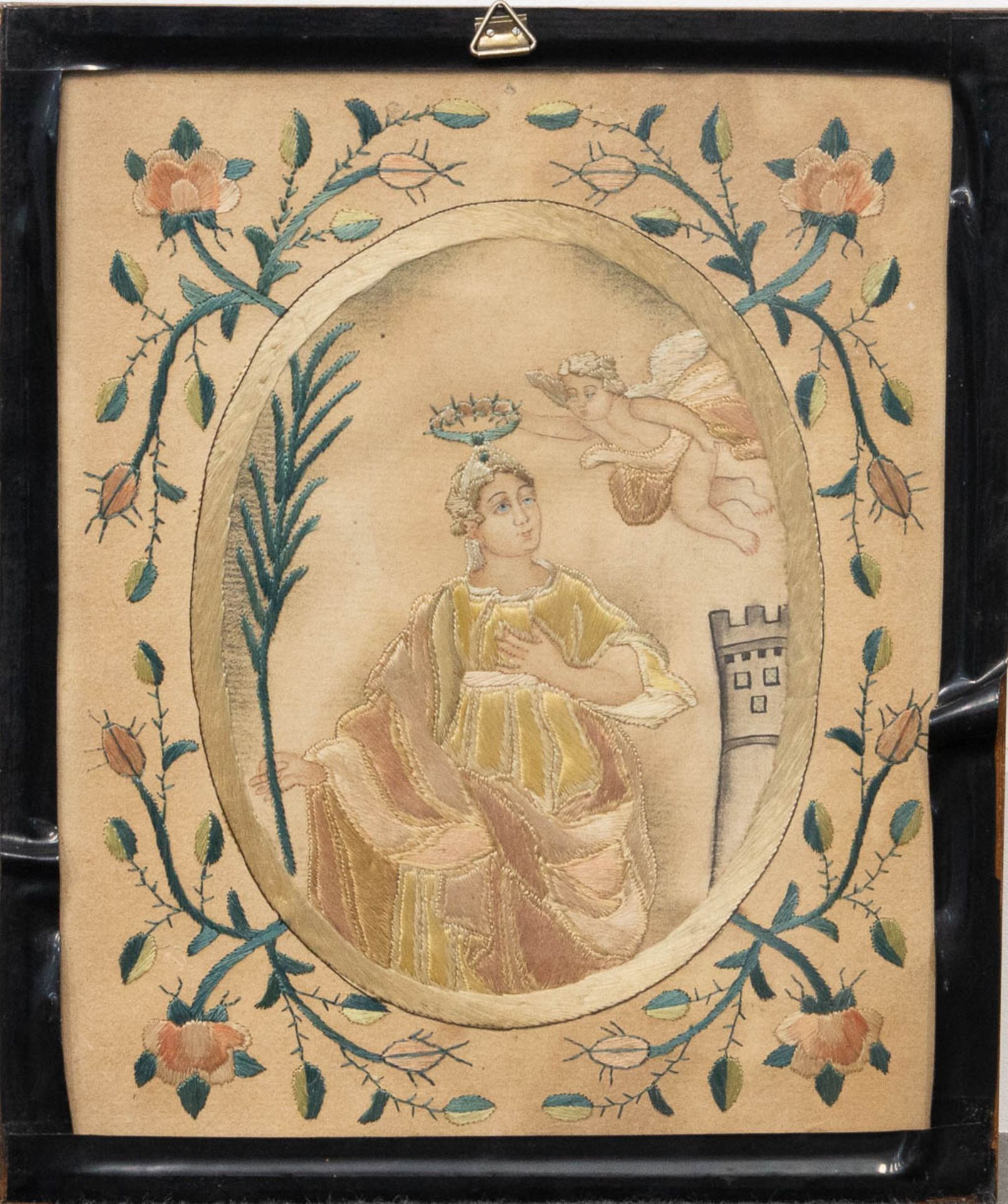 A double sided embroidery, silk thread on paper base, 19th century. - Image 4 of 5