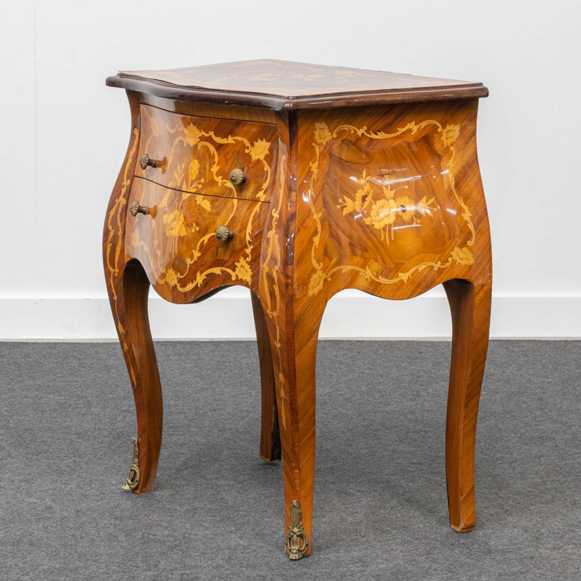 A small two-drawer side cabinet with marquetry inlay. - Image 7 of 13