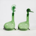 An Empoli Glass Rooster and Duck Decanter