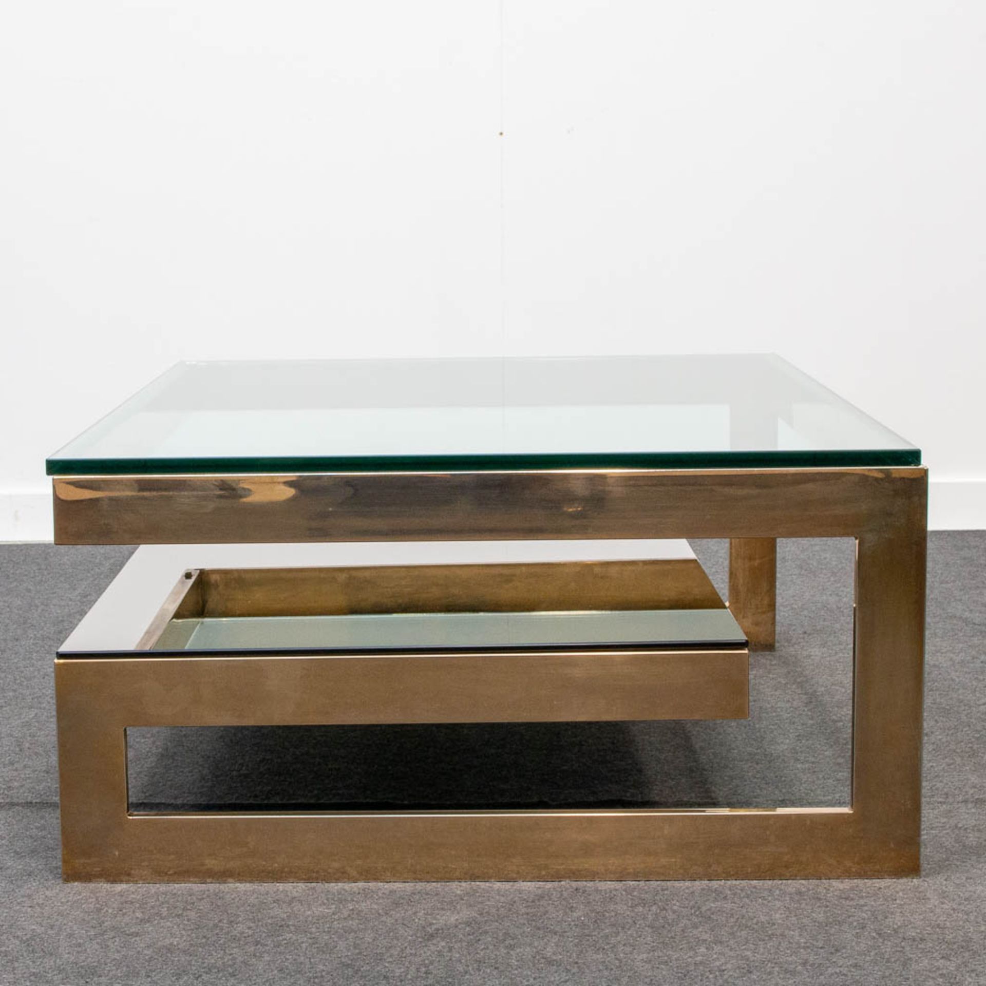 A Belgo-Chrom G-Shape coffee Table with fumé glass and clear glass. 20th century. - Image 6 of 19