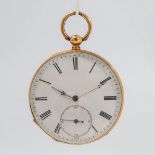 A pocket watch with 18 karat gold case.