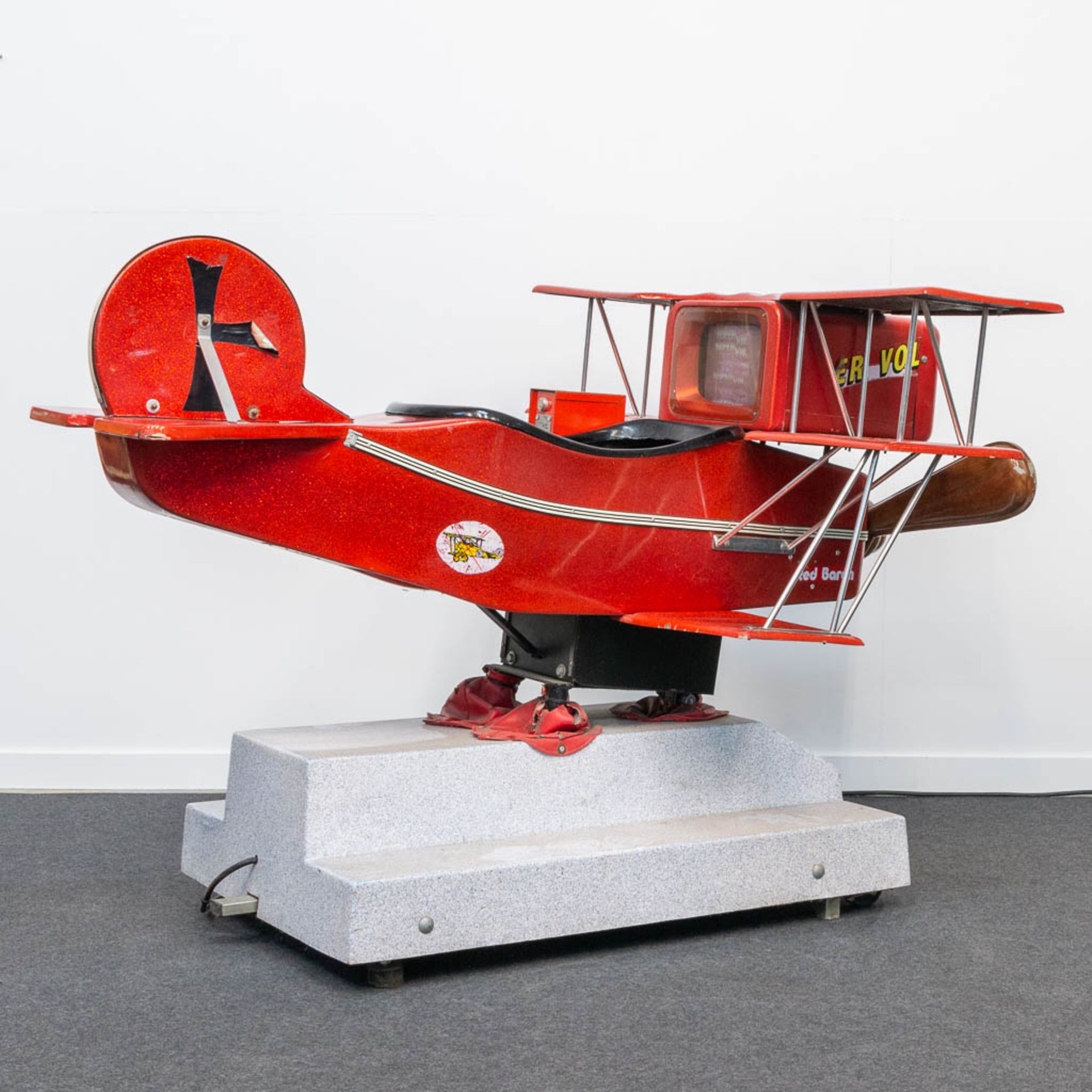 A vintage coin-operated ride, in the shape of a triplane 'Red Baron' airplane with propellor and vid - Image 8 of 26