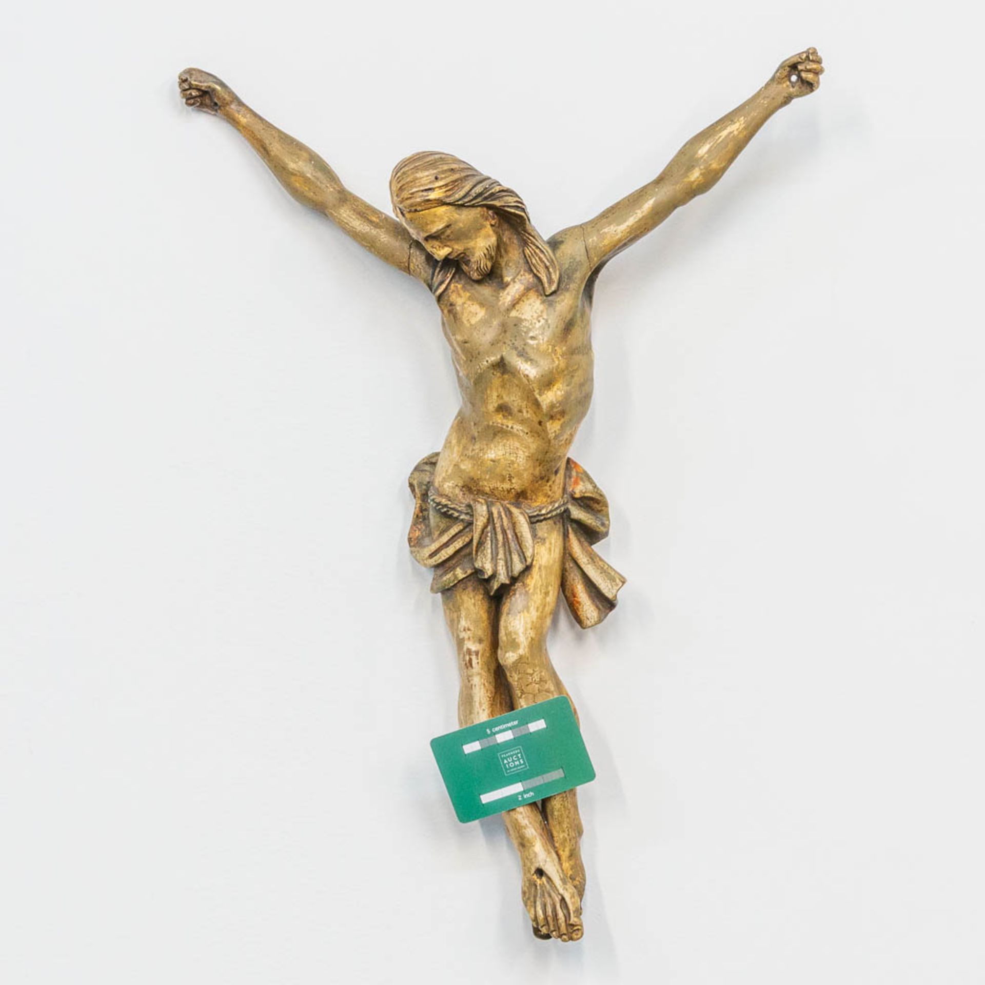A wood sculptured Corpus of Jesus Christ, Gold plated, 18th century. - Bild 4 aus 9