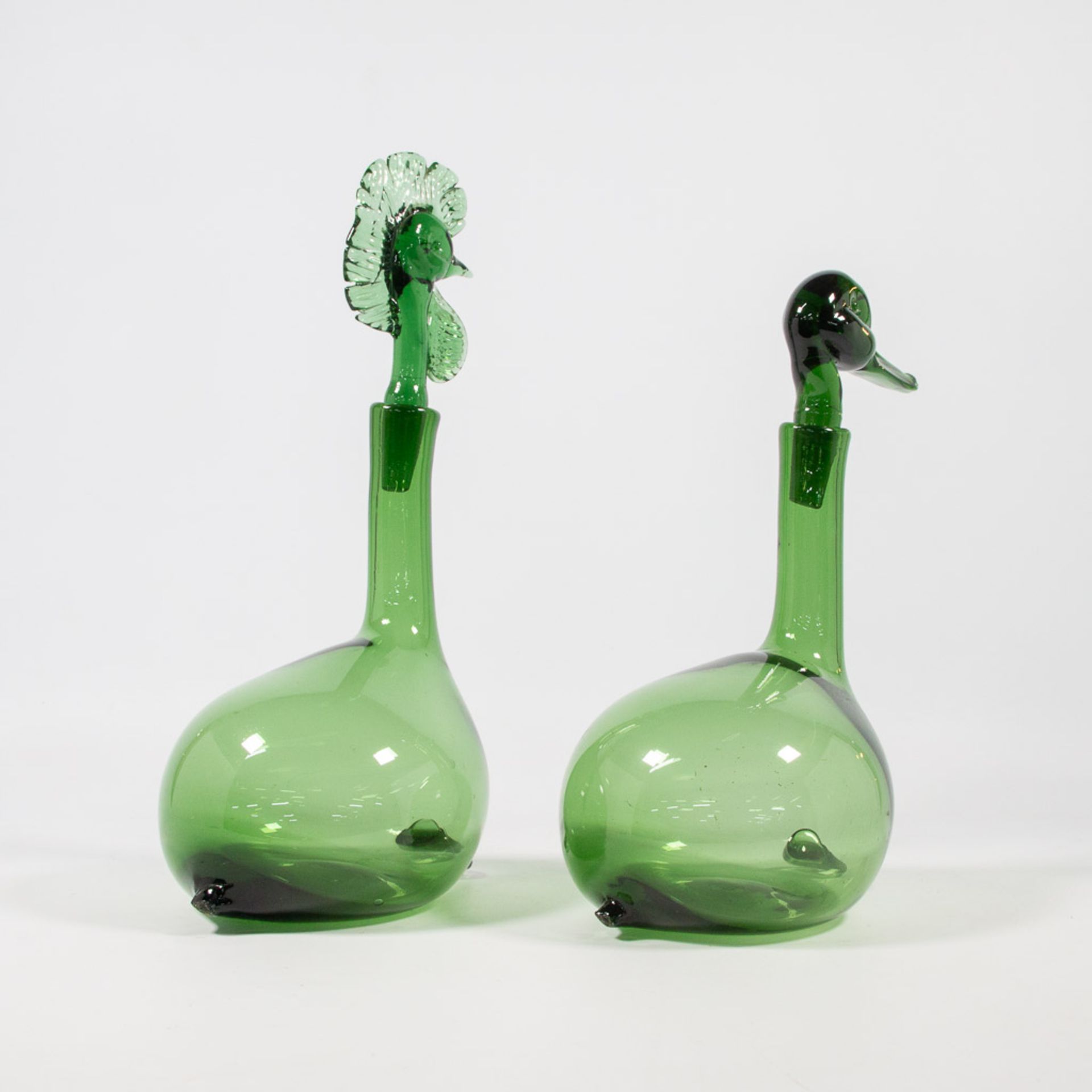 An Empoli Glass Rooster and Duck Decanter - Image 2 of 15