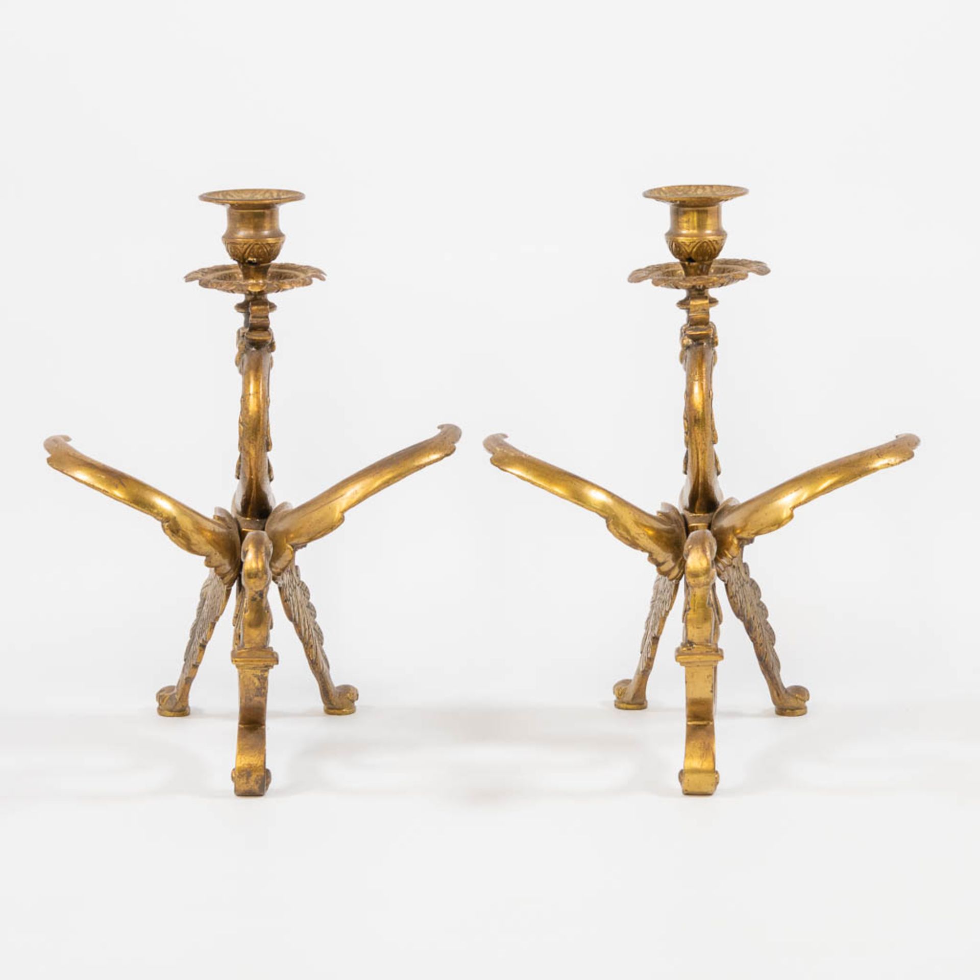 A pair of brass candlesticks in the shape of a dragon with wings. The first half of the 20th centur - Image 2 of 12