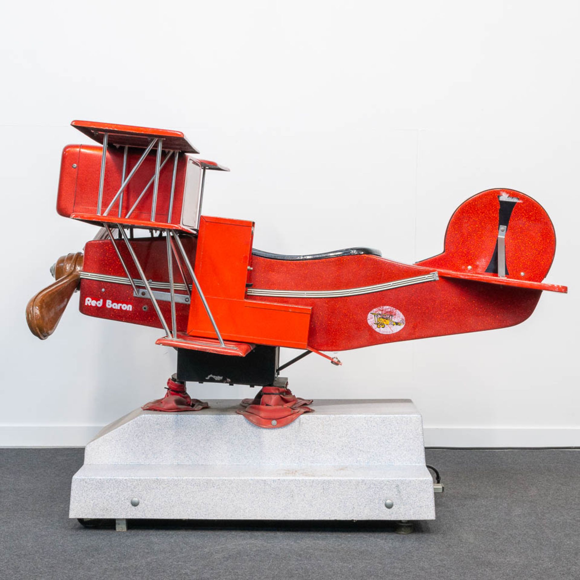 A vintage coin-operated ride, in the shape of a triplane 'Red Baron' airplane with propellor and vid - Image 5 of 26