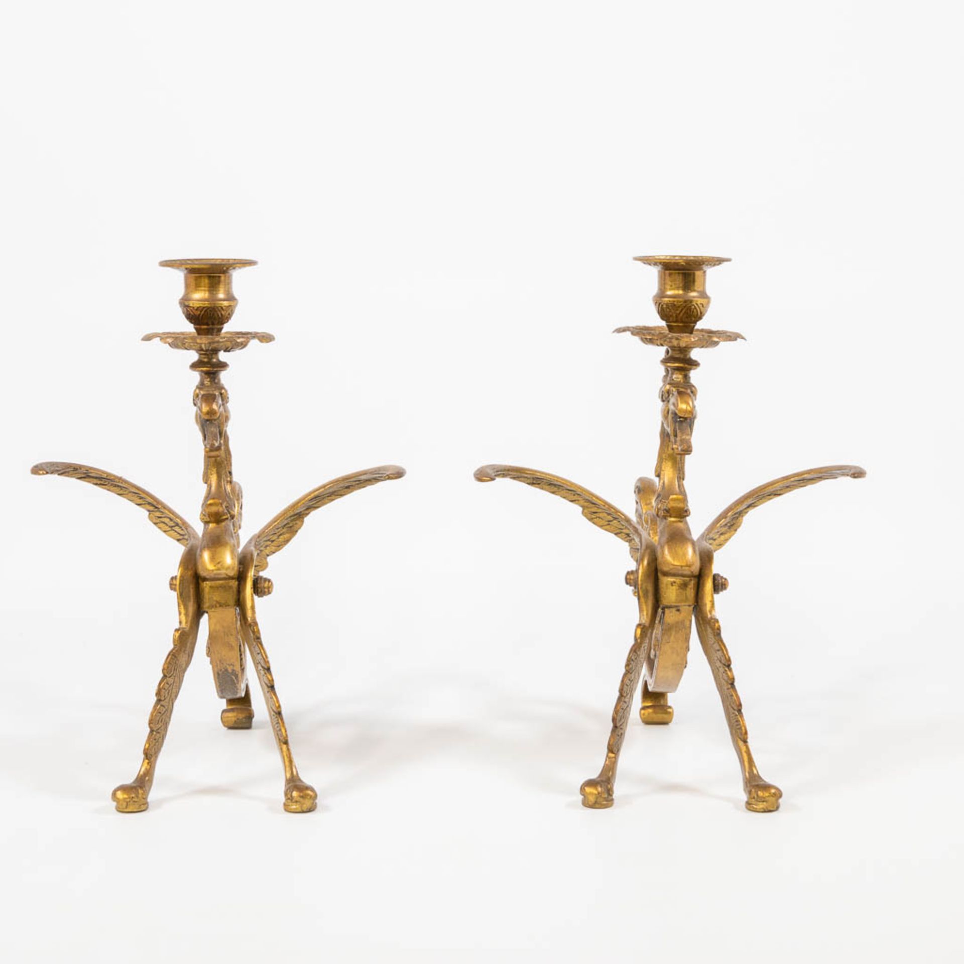 A pair of brass candlesticks in the shape of a dragon with wings. The first half of the 20th centur - Image 11 of 12