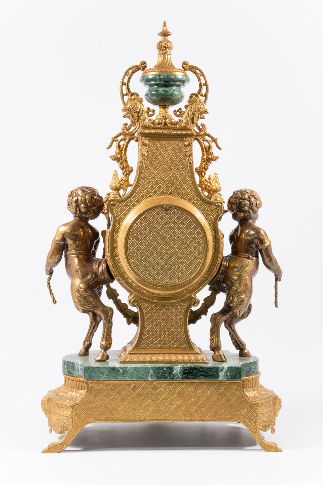 An Empire style 3-piece mantle clock with green marble and bronze. - Image 15 of 27